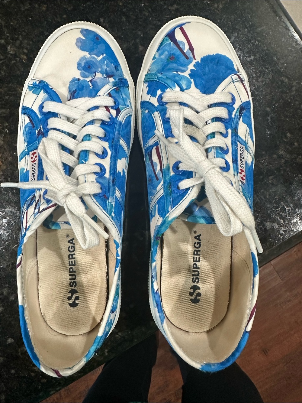 Superga Blue & White Floral Canvas Sneakers size 9